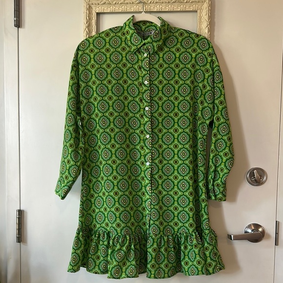 ZARA | Green Geometric Print Long Sleeve Mini Dress - Picture 2 of 12